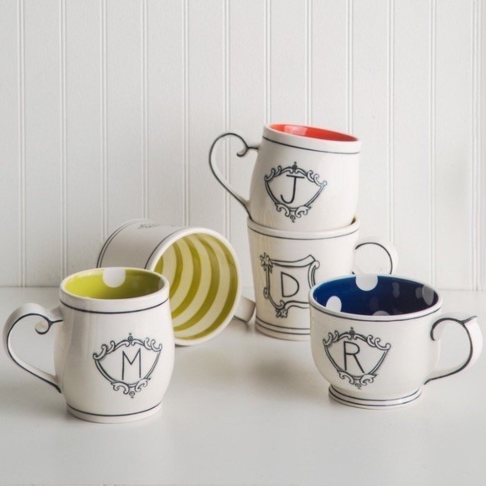 Anthropologie MOLLY HATCH Monogram "S" Initial Mug Coffee Tea Kitchen Polka Dot